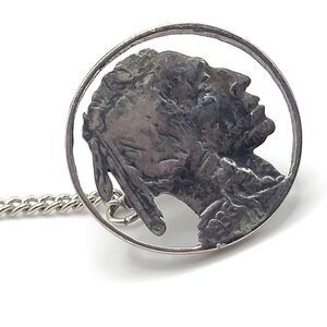Vintage Carved Indian Head Nickel Tie Pin 0.8in